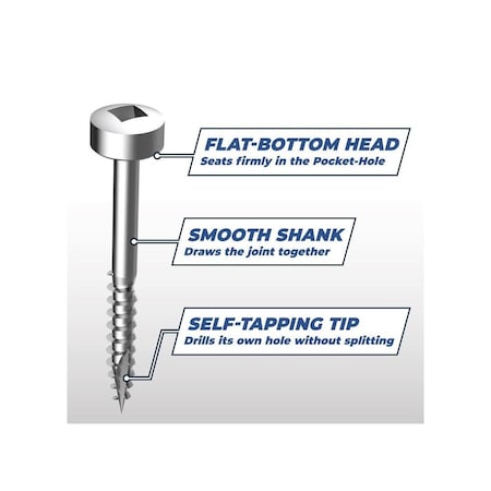 Kreg Pocket-Hole Screw #6 Thread, 1" L, Fine Thread, Pan Head, Square Drive, Steel, Zinc, 100PK SPS-F1-100
