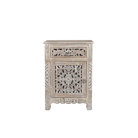 Homeroots 30" Gray Solid Wood Distressed One Drawer Nightstand 521201