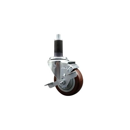 Service Caster 3.5'' SS Maroon Poly Swivel 1-1/4'' Expanding Stem Caster with Brake SCC-SSEX20S3514-PPUB-MRN-TLB-114
