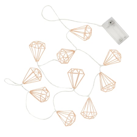 Elegani Rose Gold Diamond String Lights - 10 Warm White LED Lights on Copper Wire, 4.5ft Lighted Length PH-600187