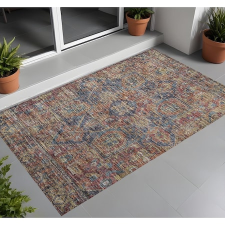 Homeroots 3' X 5' Red Orange And Blue Oriental Washable Indoor Outdoor Area Rug 563838