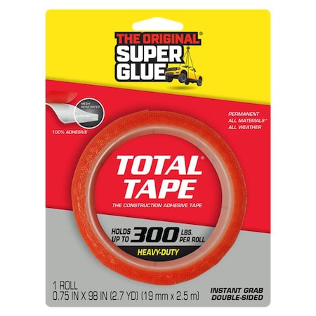 Super Glue Double-Sided Foam Tape, 3/4 in W, 2 3/4 yd L, 1/16 in, Polypropylene Foam, Double-Sided 90017