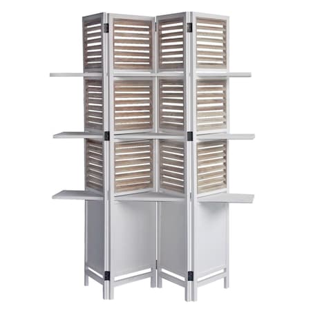 Homeroots 71" White Wood Folding Four Panel Screen Room Divider 342741