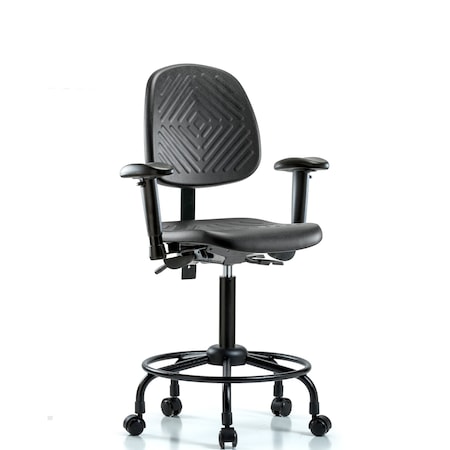 Blue Ridge Ergonomics Bench Chair, Poly, Med, Bk, RT, Cast, 6-Way Adjustable, 21-1/2" to 29-1/2" Height, Black; Blue BR-PMBCH-MB-RT-T1-A1-RC