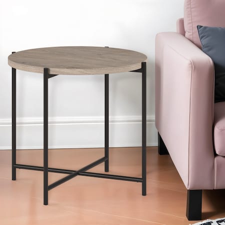 Homeroots 22" Black And Gray Wood And Steel Round End Table 544233