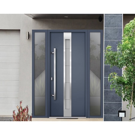Vdomdoors Steel Door Deux 1717 Gray Graphite Stainless Inserts Single Modern Painted-W60xH80-Right Inswing DEUX1717EXD-GRE-W12+36+12 x H80-Right-hand Inswing