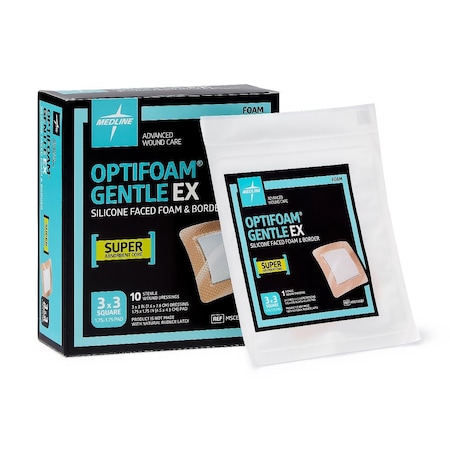 Medline Optifoam Gentle EX Bordered Foam Dressing in Educational Packaging, 3in x 3in, 10PK MSCEX33EPZ
