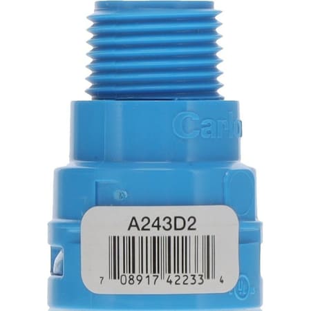 Carlon ENT Adapter, 1/2 in MPT x NPT, 1.27 in Dia, 1.79 in L, Polycarbonate, Blue A243D2-10R