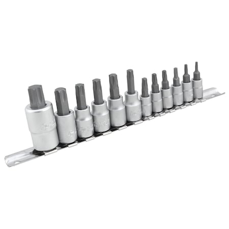 Performance Tool 12 pc. Star Bit Socket Set, Hardened Steel, Storage Rail W1335