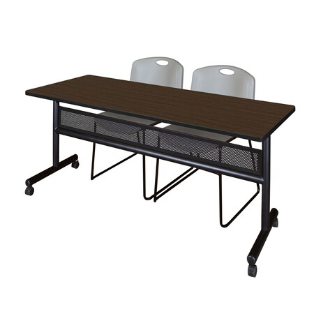 Regency Kobe Flip-Top Privacy Nesting Table W/ 2 Zeng Stack Chairs, 72 in W, 24 in L, Neo Walnut MKFTM7224NW44GY