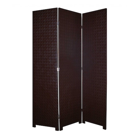 Homeroots 71" Brown Faux Leather Folding Three Panel Screen Room Divider 274680