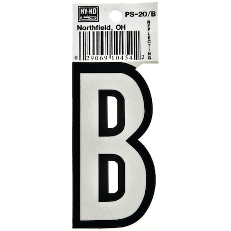 Hy-Ko Reflective Letter, Character: B, 3-1/4 in H Character, Black/White Character, Vinyl PS-20/B