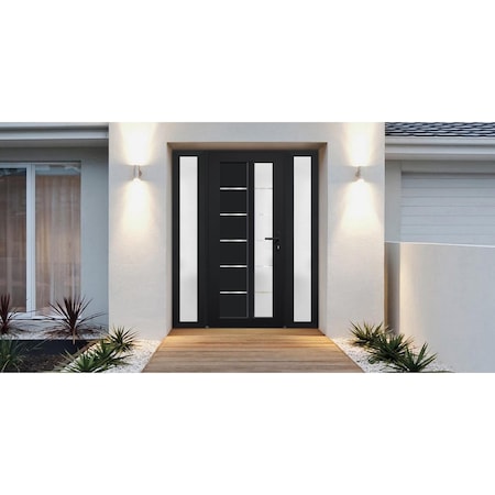 Vdomdoors Front Exterior Prehung FiberGlass Door Frosted Glass / Manux 8088 Matte Black / 2 Sidelight Exterio MANUX8088EXD-BLK-W14+36+14 x H80-LH