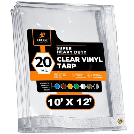 Xpose Safety Heavy Duty Tarp, 10 ft x 12 ft, 20 Mil, Clear, Vinyl CVT20-1012-X