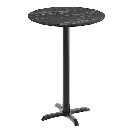 Flash Furniture Commercial 31.25" Black Faux Marble HPL Tabletop with Black Bar Height X Base ST-RD31-BKMAR-T2222B-GG