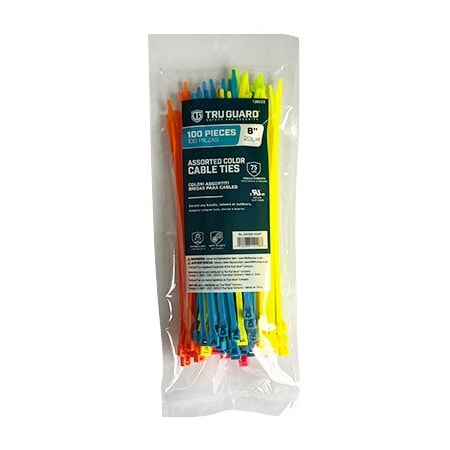 Ironcube Works Cable Tie, 8 in L, Blue, Green, Orange, Pink, Yellow, Nylon, 100 PK NL-5X200-100F