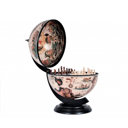Homeroots 13" Brown And Black World Map Globe Chess Game Set 364356