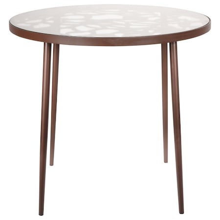 Leisuremod Devon Tree Design Glass Top Aluminum Base Indoor Outdoor Bistro Dining Table, Brown DT31BR