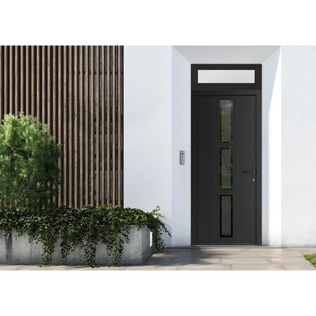 Vdomdoors Front Exterior Prehung Metal-Plastic Door Frosted Glass / MANUX 8112 Matte Black / Office Commercia MANUX8112EXD-BLK-W32xH80+14-LH-I