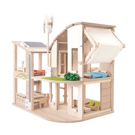 Plantoys Green Wooden Dollhouse With Furniture 7156