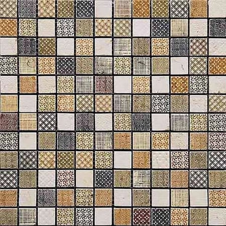 Apollo Tile Artisana 12x12 in. Gold, Ivory, Black, Silver Textured Stone Printed Square Block Mosaic Tile, 5PK APLDVN883A