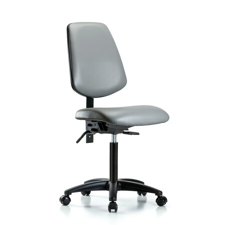 Blue Ridge Ergonomics Vinyl Chair, Med Bench, Med Back, Casters, Sterling BR-VMBCH-MB-RG-T0-A0-NF-RC-8840