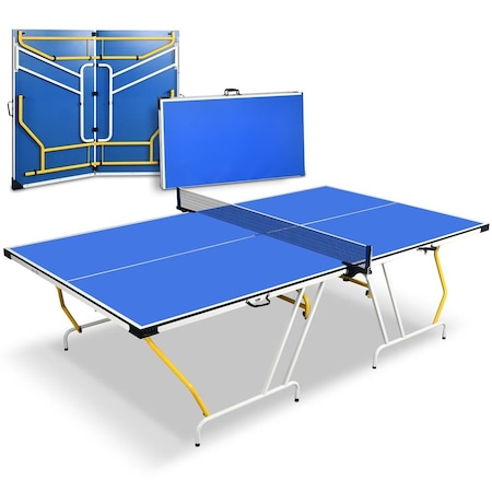 Serenelife Full Size Ping Pong Table, 9 ft x 5 ft Regulation Fold-Flat Table Tennis Table, Hinged Panels SLPPNGPO44