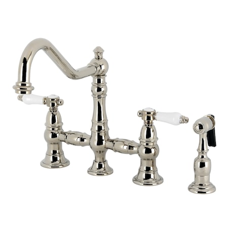 Kingston Brass Bridge Kitchen Faucet with Brass Sprayer, Polished Nickel KS3276BPLBS