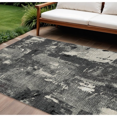 Homeroots 8' X 10' Black Gray And Ivory Abstract Washable Indoor Outdoor Area Rug 596845