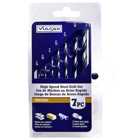 Vulcan Carded Drill Bit Set, 7-Piece, High-Speed Steel, Black Oxide/Polished 887000OR