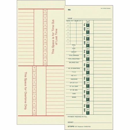 Tops Business Forms TOPS, Time Card For Acroprint/simplex, Weekly, Two-Sided, 3 1/2 X 9, 500PK 1257