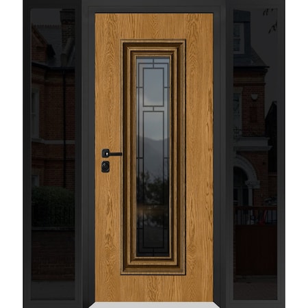 Vdomdoors Steel Door Ballucio 6644 Natural Oak Black 2 Side Exterior Windows Sidelites/ Entry Door Painted W1 BALLUCIO6644EXD-OAKB-W12+36+12xH80-RH-I