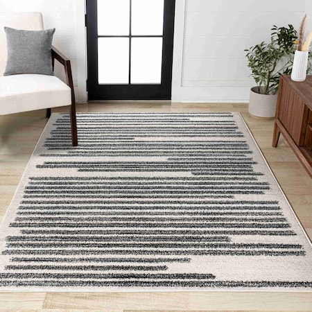 Jonathan Y Khalil Modern Berber Stripe Cream/Black 10 ft. x 13 ft. Area Rug MOH207A-13
