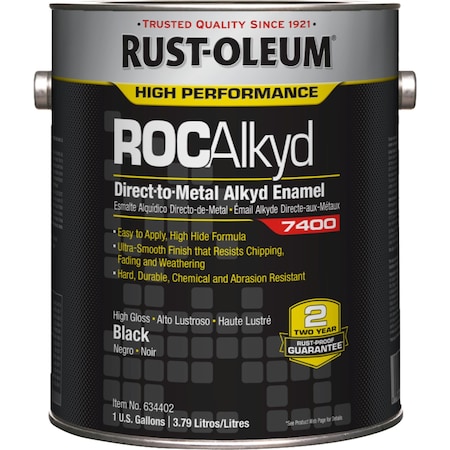 Rust-Oleum Interior/Exterior Paint, High Gloss, Oil Base, Black, 1 gal 634402