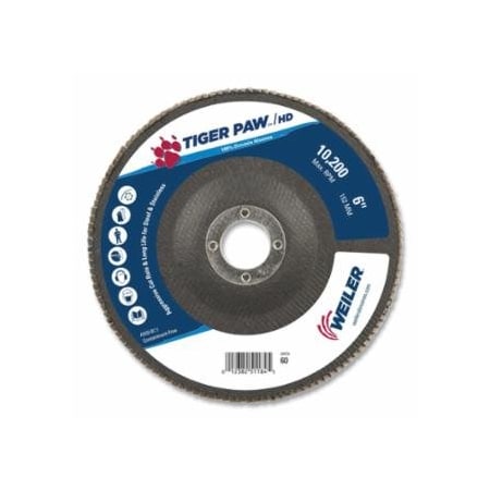Weiler Tiger Paw, Super High Density Flap Disc, 6 in dia, 7/8 in arbor, Type 27, 10PK 804-51192