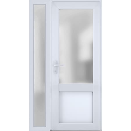 Vdomdoors Front Exterior Prehung FiberGlass Door Frosted Glass / Manux 8422 White Silk / Sidelight Exterior W MANUX8422EXD-WS-W36+14 x H80-RH