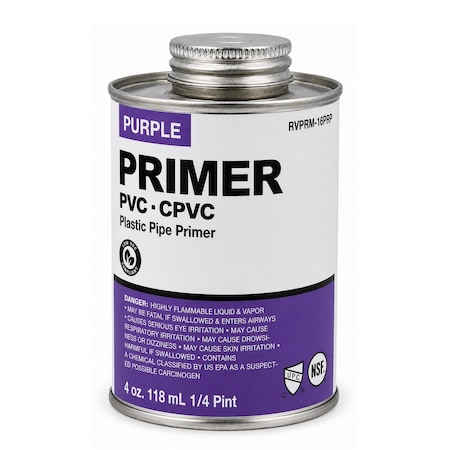 Supplygiant 4 oz Purple PVC/CPVC Primer Cement Ind. Grade Low-VOC Fast Acting Primer Glue for Pipe & Fittings SWQSN-6QSQ
