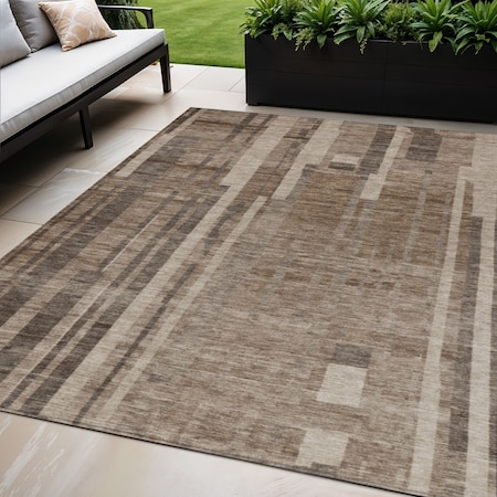Homeroots 5' X 8' Brown And Beige Striped Washable Indoor Outdoor Area Rug 602762