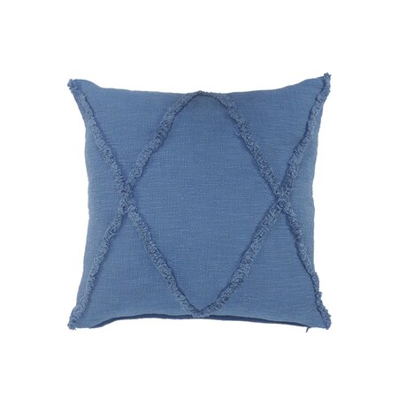 Homeroots Set of Two Blue Diamond Cotton Throw Pillow With Fringe, 2PK 554586
