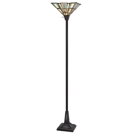 Homeroots 72" Bronze Torchiere Floor Lamp With Gray and Ivory Abstract Tiffany Glass Novelty Shade 526318