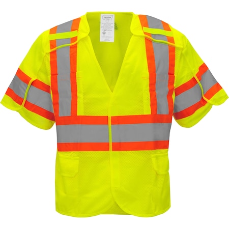 Ironwear Two-Tone Hi-Vis Safety Vest w/Sleeves M Class 3 , Hook & Loop 6 Pockets 1293BRK-L-RD-MD