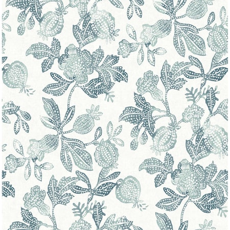 A-Street Prints Beach Rose Teal Floral Fruits Wallpaper 4172-27494