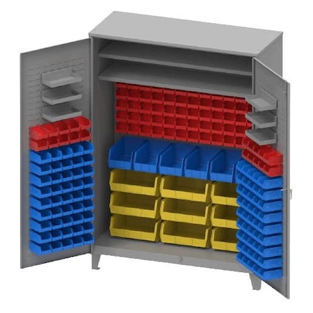 Pucel Flush Door Bin Cabinet, 60 in W x 24 in D x 90 in H, 185 Bins, Light Blue HDBC-6084-26-185-L