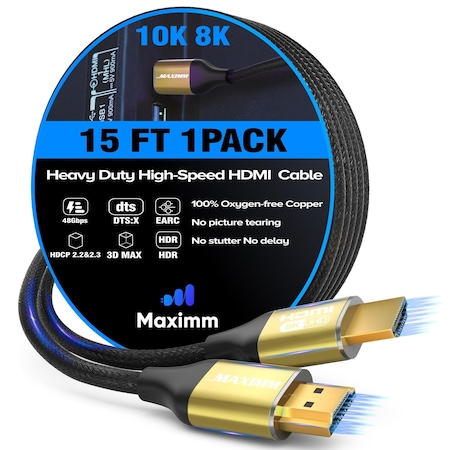 Maximm 15ft 8K 60Hz 48Gbps HDMI 2.1 Braided Cable, Gold GD-8K-15FT-1PK