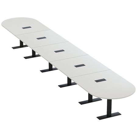 Skutchi Designs 22ft Racetrack Conference Table With Power | Harmony Series | 22 Person Meeting Room Table HAR-RAC-48X264-T.BK-U779-EBLK