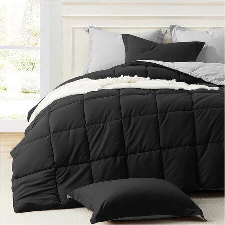 Wrightmaster 3-Set Reversible Ultra-Soft Microfiber Quilt with Queen Size, Black/Gray ZRORHSOH3Q