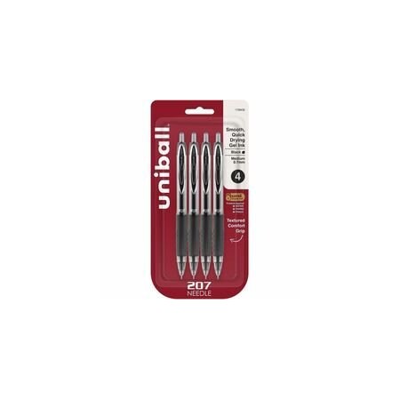 Uniball uniballTM 207 Needle Gel Pens - 0.7 mm Medium Needle Pen Point - Refillable - Retractable - Black, 6PK 1738430