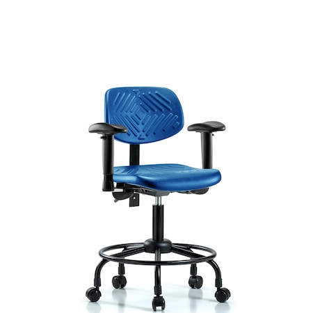 Blue Ridge Ergonomics Poly Chair Round Tube Base, Desk, Arms, Casters, Blue BR-PDHCH-RT-T0-A1-RC-BLU