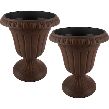 Pure Garden Outdoor Planter 2-Pack 16x18 in Urn Planters Plastic Plant Pots for Indoor or Outdoor 50-LG1427