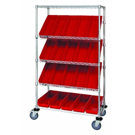 Quantum Storage Systems WIRE CART SLANT SHELVES W/ 20 BINS WRCSL5-63-1836-104RD